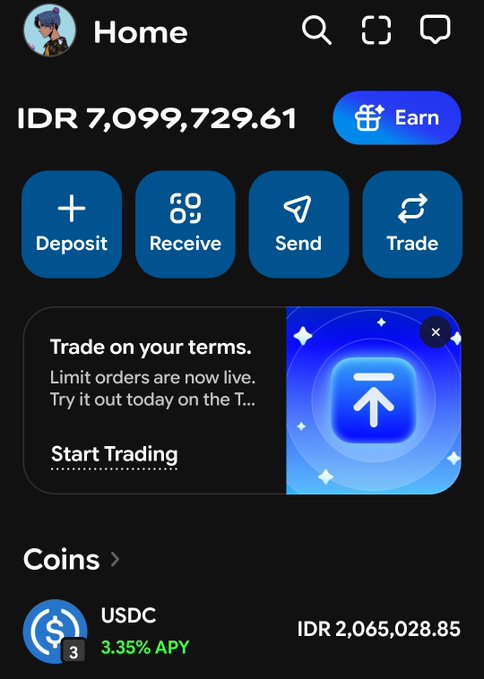The image shows an app screen with a blue background and white text. The main focus of the image is a blue icon that says "Start Trading" along with some text below it. The text reads, "I officially became a millionaire on @baseapp (No one calculates the exchange rate now, please !"). This post seems to be related to trading or investing in cryptocurrency, as indicated by the app's name and the presence of a currency symbol.