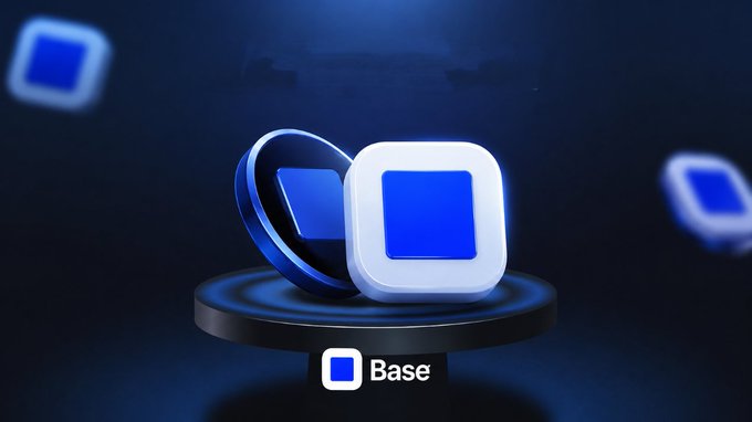 The image features an advertisement for a new app called "Base" with a blue square icon on a black background. The text below the icon reads "I'VE BEEN thinking about the @base network and the big debate around their potential on-chain verification for a future airdrop". The post also mentions that there is a discussion about the @base network's KYC requirements, with some people suggesting that Layer 2 networks don't need it.
