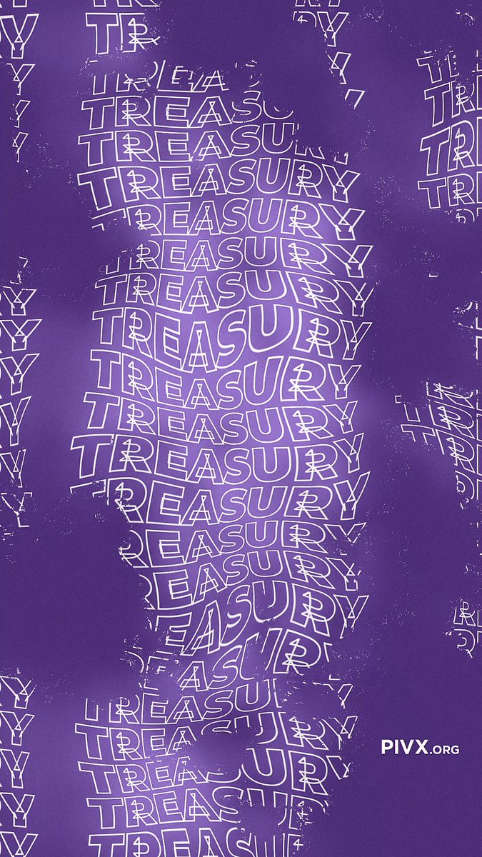 The image features a purple background with white text that reads "It's Treasury!". The text appears to be written in an artistic style, possibly using a typewriter font or a similar design. The image also includes a watermark at the bottom that says "PIVX".
