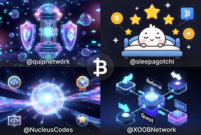 The image features a poster with four different illustrations, each depicting a unique aspect of Bitcoin or web3 technology. The first illustration shows a blue shield with a dollar sign symbolizing Bitcoins, while the second one displays a cartoon baby sleeping on a bed. The third illustration showcases a blue shield and a star, representing the concept of decentralized networks. Lastly, the fourth illustration features a blue shield with a dollar sign symbol, emphasizing the financial aspect of Bitcoin transactions. These illustrations are related to the post about web3 projects and Bitcoin, providing insights into the technology behind it.