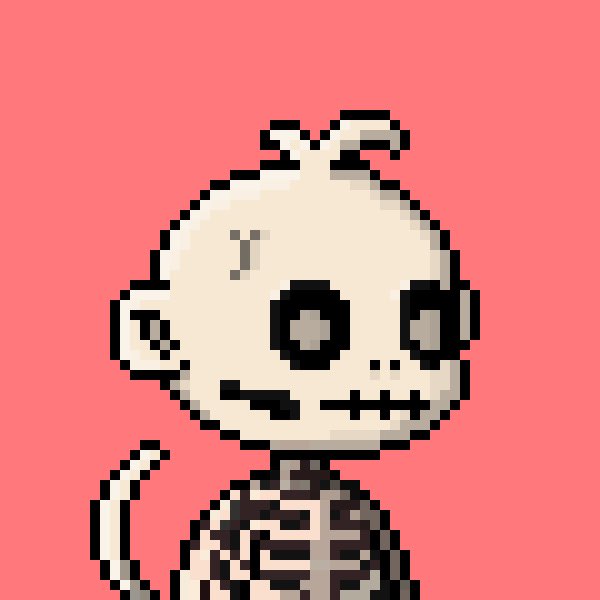 A pixel art skeleton character with stitches, dark eyes, and tendrils on its head is shown against a pink background. The zombified, neglected appearance of the "monkey" reflects the unresolved support tickets the project is dealing with, humorously matching the overstretched team described in the post.