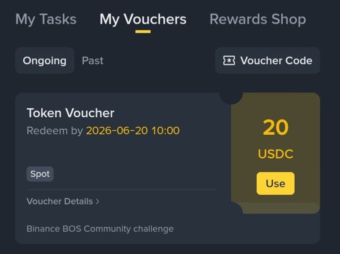 The image features a screenshot of a page on eBay's marketplace showing an item for sale with its original price listed under the "Sold" section. The text in the screenshot indicates that someone has just received their 20 USDC token, which was won through participating in the Binance BOS Community Challenge. The post congratulates the winner and highlights how every effort contributes to the overall success of such challenges.