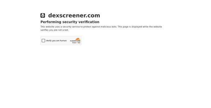 A dexscreener.com security verification page with a Cloudflare 'verify you are human' checkbox.