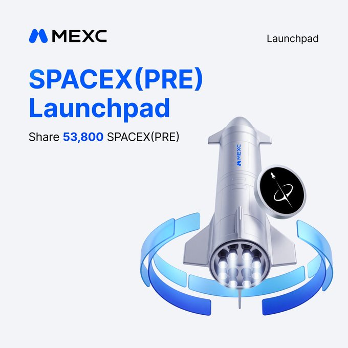 The image features a silver rocket ship with blue accents that appears to be a spacex (pre) launchpad. The rocket ship has a circular design, which could represent the orbit of a planet or satellite around a star. The rocket ship is surrounded by blue lines and arrows, creating an abstract representation of its movement in space. In the background, there are words written in white text that read "ngl, i think most people are looking at spacex (pre) phase 2 the wrong way. everyone is focused on the 'spacex' part". The image also includes a small logo for MEXC, which could be related to the launchpad or the rocket ship itself.