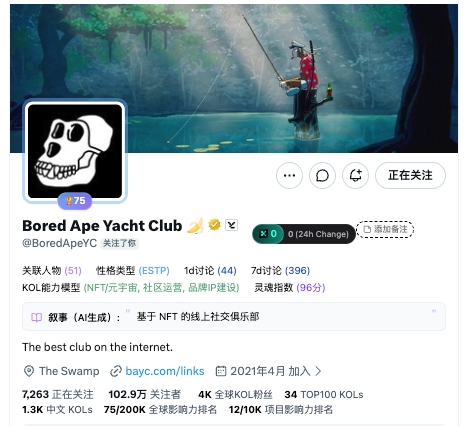 The image features a post from the BoredApeYC yacht club, which has been shared by Monkey King. The post includes a photo of a man fishing with a fish rod, accompanied by an image of a cartoon character dressed as a pirate. The post also contains text in Chinese and English, discussing the community's appreciation for the club and its members.