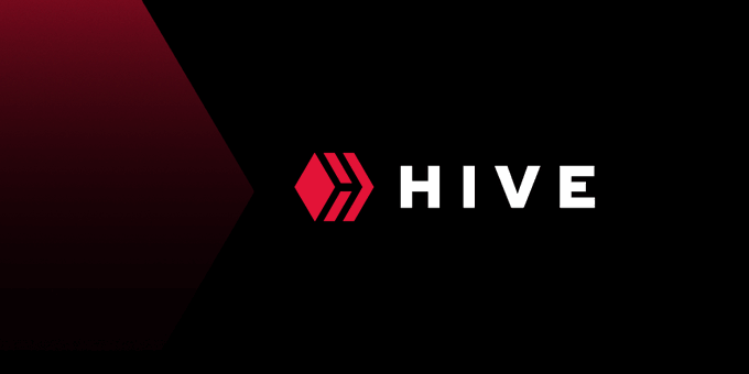 A logo for 'HIVE' featuring a red hexagonal icon with arrow-like shapes on a black background with a dark red gradient arrow shape on the left.