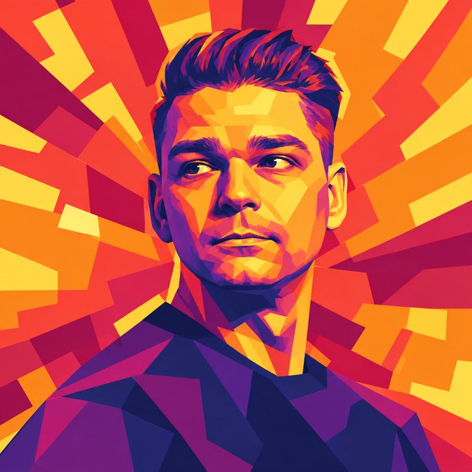A stylized geometric illustration of a portrait with vibrant purple, pink, and orange tones set against a sunburst background. The image serves as a vibrant PFP (profile picture), reflecting the post's appreciation for the uplifting community culture fostered by Gary Vaynerchuk, Krain, and the VeeFriends team.