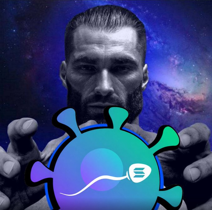 The image features a man with a beard holding up a blue circle that has a white line through it, which appears to be an egg. The background of the image is dark blue with stars, giving the impression of space or the night sky. The caption reads "IS STARTED!! CA: 2nayFxYE4 MXtNenhWb1hJh3qDWtgWbP8CBfsG5YHpump #PUMP #SOLANA #DEXSCREENER #MOBYSCREENER". The image seems to be related to the post about a man holding an egg, possibly as part of a creative or humorous project.