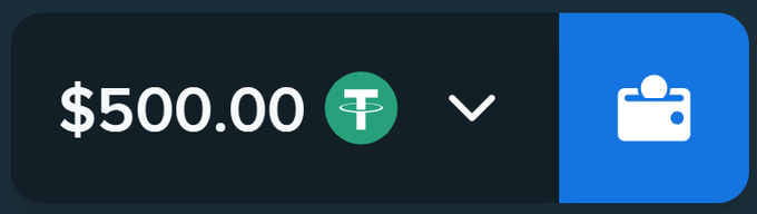 A digital payment interface shows a withdrawal amount of $500.00 in USDT (Tether) cryptocurrency, with a blue send button on the right. The image appears to illustrate the $500 giveaway prize being offered in the World Cup "First Goal Payout" promotion on stake.com.