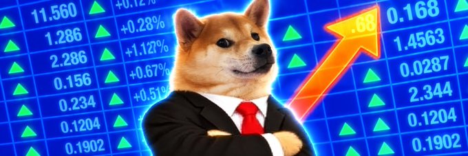 A Shiba Inu dog in a suit stands confidently with crossed arms in front of a stock market ticker display showing rising numbers like 11.560, 1.286, and 2.286 alongside green upward arrows, visualizing the post's celebration of BONK memecoin's unprecedented achievement of being listed on the Nasdaq.