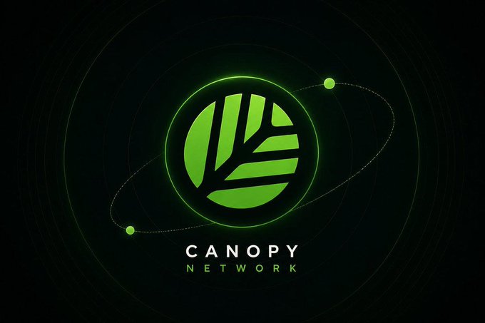The image features a logo for a company called "CNPY Network" that uses a green leaf design with white text, which reads "canopy network". The background of the logo is black, creating a striking contrast between the green leaf and the dark background. The logo appears to be floating in space, giving it an futuristic feel. The image also includes some text that says "you know that feeling when you're deep in docs at midnight and the architecture just... locks in? that was me with @CNPYNetwork last night. most L1 infra puts you in a corner. rollups are fast but you'r borrowing security forever."