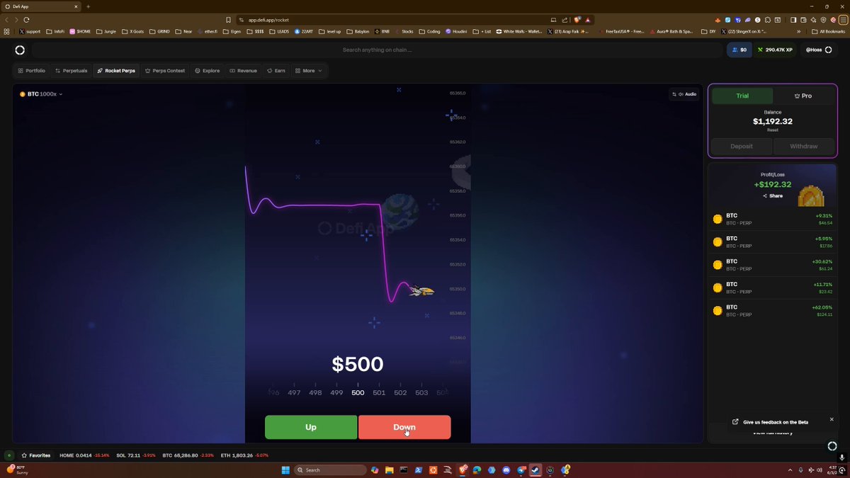 "@defiapp Rocket Perps by @defiapp is straight up addicting! Zero-pressure fun, you can mess around for free rn."