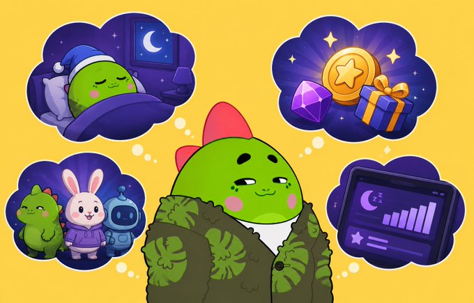 The image features a cartoon green frog with a red head wearing a jacket and thinking about his sleep habits. The frog has thought-provoking questions written below him, such as "What are some ways I can improve my sleep?" and "How does getting enough sleep affect my overall health?". These questions seem to be related to the importance of good sleep hygiene and its impact on one's well-being.

The image also includes other cartoon characters like a rabbit, a bird, and a robot, all with their own unique features and expressions. The background is filled with various objects such as stars, flowers, and a book, creating an engaging and colorful scene that captures the viewer's attention.