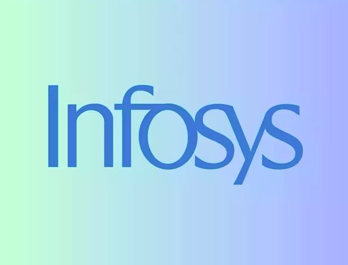 The image displays the Infosys logo in blue against a gradient green-to-purple background, representing the India-based IT services company featured in the announcement of its partnership with Chainlink to expand institutional blockchain infrastructure across banking and payments.