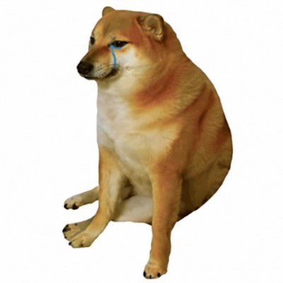 A Shiba Inu (Cheems) dog with a single blue tear sits against a white background, serving as the visual mascot for Loom's evolving brand identity. The image's crying expression ties into the post's announcement about rebranding around the iconic "crying Cheems" meme while preserving LOOM's foundational thesis as Solana's original identity.