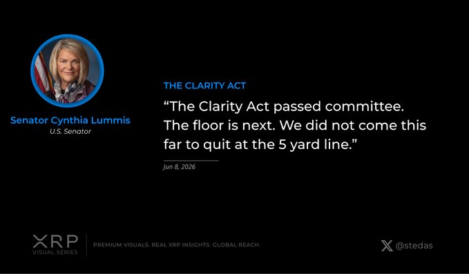 The image shows a woman's face, with text that reads "The clarity act passed committee. The floor is next. We did not come this far to quit at the 5 yard line." The caption also includes the names of two people who wrote the post.
