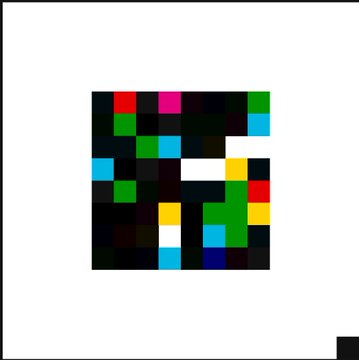A colorful pixelated square pattern of red, green, blue, yellow, and cyan blocks on a black background, resembling an abstract digital art piece, with no visible text or numbers. The image appears unrelated to the accompanying post, which enthusiastically promotes a breakdown and theory as a must-read.