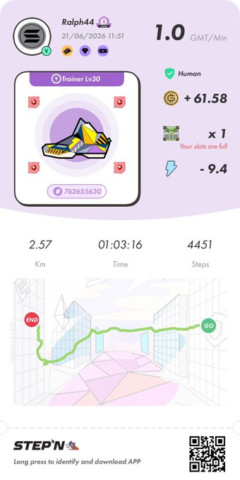 The image shows a purple and white poster with a cartoon character walking down a street, accompanied by text that reads "If you like Day 1 You will love Day 2" and "Another day in Paradise", suggesting an advertisement for a fitness app or program. The poster also includes a map of Switzerland and the names Muotathal, Schwytz, Switzerland, 35e 10 km, 400 H+ #Switzerland, #SwissAlps #Schwyz #CentralSwitzerland #Hiking #HikingAdventures #Stepn".