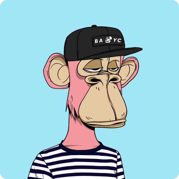 The image features a cartoon character, likely a monkey or a boy, wearing a striped shirt with blue and white stripes. The character has a black baseball cap on his head and appears to be looking down at something below him. There are two other people in the image who seem to be observing the character as well. The post that accompanies this image is about NFTs (Non-Fungible Tokens), which are digital assets used for ownership of items or services, often created through blockchain technology.