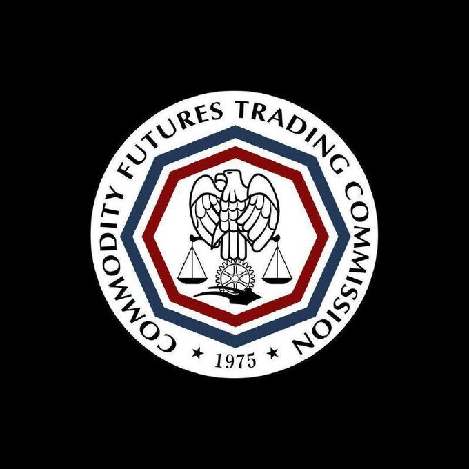 The official circular seal of the Commodity Futures Trading Commission featuring an eagle, scales of justice, and the year 1975 on a black background.