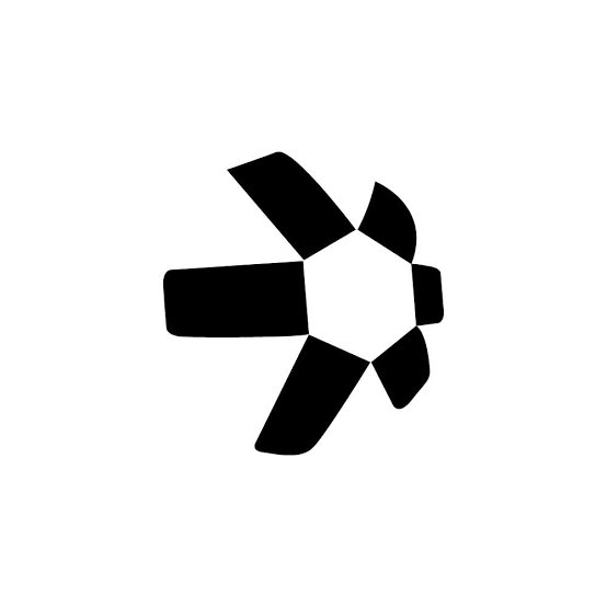 Black and white abstract logo featuring geometric shapes arranged in a stylized, angular design.