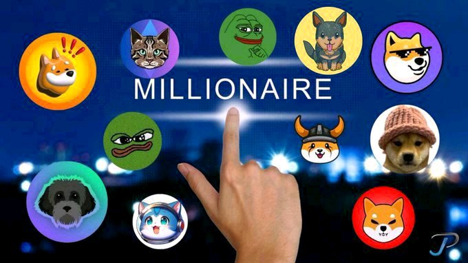 A promotional graphic displays the word 'MILLIONAIRE' surrounded by various cartoon-style dog and animal icons, with a hand pointing upward.