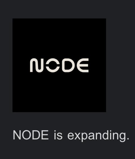 A black square logo displays the word 'NODE' in white stylized lettering, with the tagline 'NODE is expanding.' shown below.