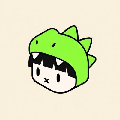 A minimalist cartoon illustration of a small white character wearing a green dinosaur hood with spikes.