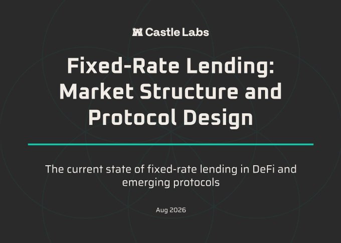 A title slide from Castle Labs titled 'Fixed-Rate Lending: Market Structure and Protocol Design' about DeFi fixed-rate lending, dated Aug 2026.