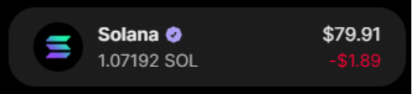 The image shows a crypto wallet holding 1.07192 SOL (Solana), valued at $79.91 with a $1.89 decline. This visually backs the post's call to drop Solana wallet information by displaying a SOL balance example.