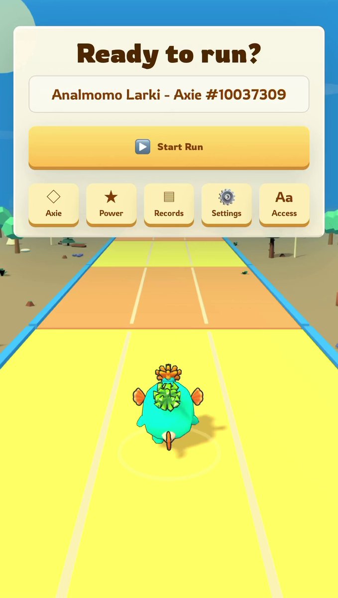 The image shows a phone screen with a photo of a cartoon character running through an orange and yellow background that appears like a racing track or street, possibly in a racing game. Below this scene, there's text written in black and blue font that reads "Ready To Run?". This indicates the presence of a new game and might be related to the development or testing process for the game being developed by @jaatster, as indicated by another message on the screen.