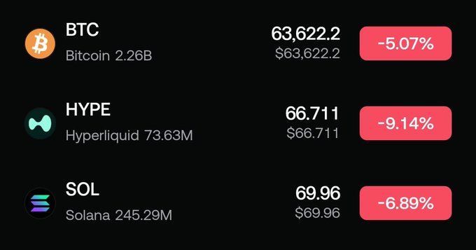 This image features a screen with four different cryptocurrencies listed out, including Bitcoin (BTC), Hype (HYPE), Solidium (SOOL) and Hyper Liquid (hyperliquid). The symbols for these coins are displayed alongside their current values. The text on the screen reads "Btc is dumping Hype is dumping Solana is dumping Hyper liquid". The image also shows a screenshot of another post showing Bitcoin, Hyper Liquid and Solidum's current prices.