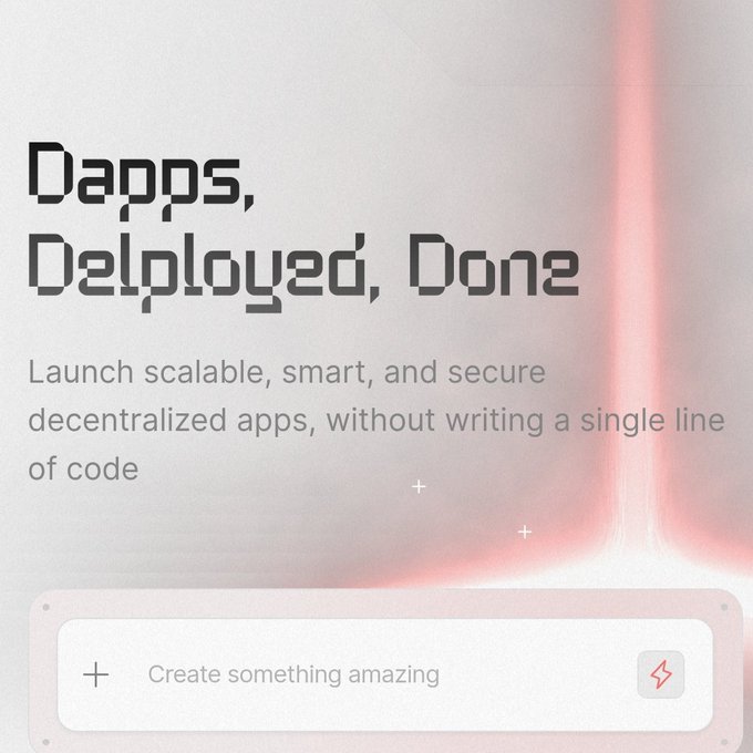 ?".dappps, deployed, done" is displayed on a white background with a red and black gradient effect.