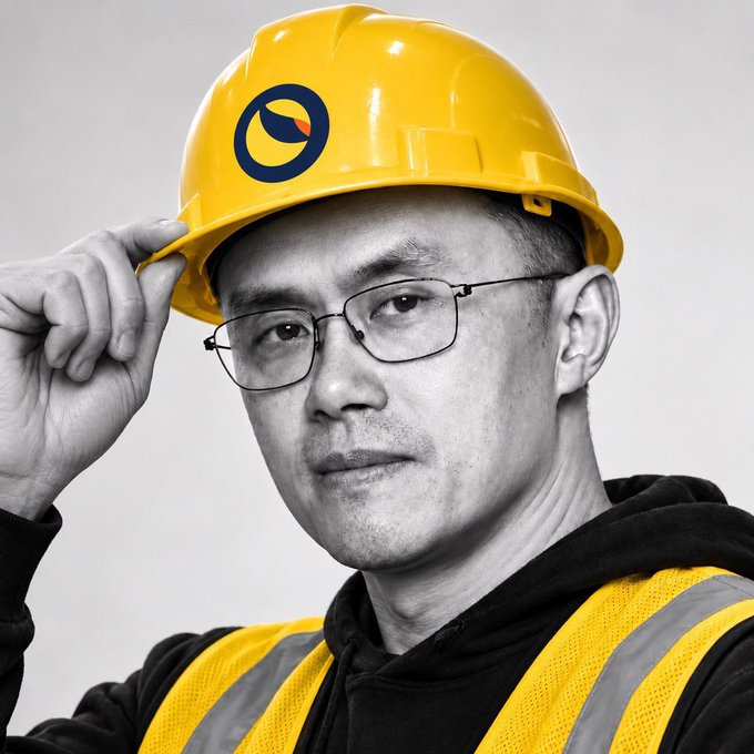 A black-and-white portrait shows a man with glasses wearing a yellow hard hat and safety vest, with the hard hat featuring a blue and orange circular logo.