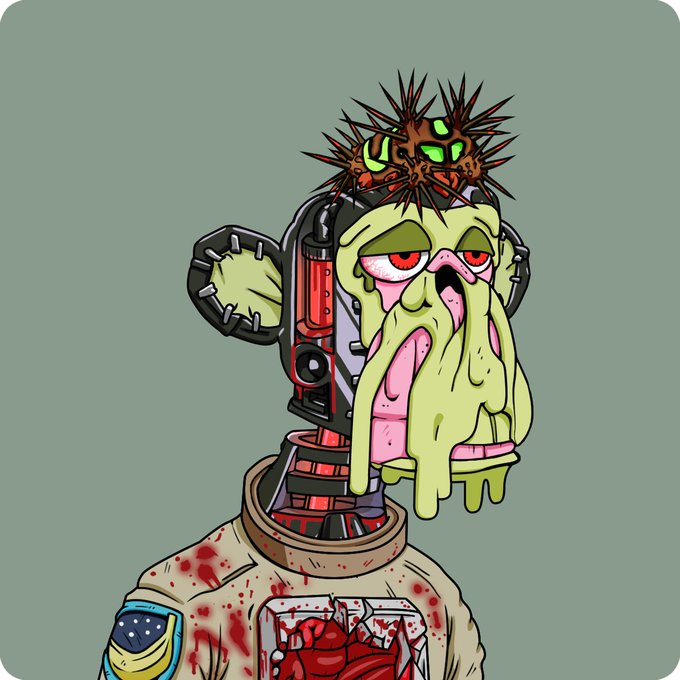The image features a cartoon character with a face painted like a human, wearing a robot-like outfit that includes a helmet and goggles. The character has a sad expression as they look down at their hands. The background of the image is a light blue color, which contrasts with the character's dark appearance. There are no texts or other objects in the image, making it a simple and straightforward depiction of the robot-like figure.