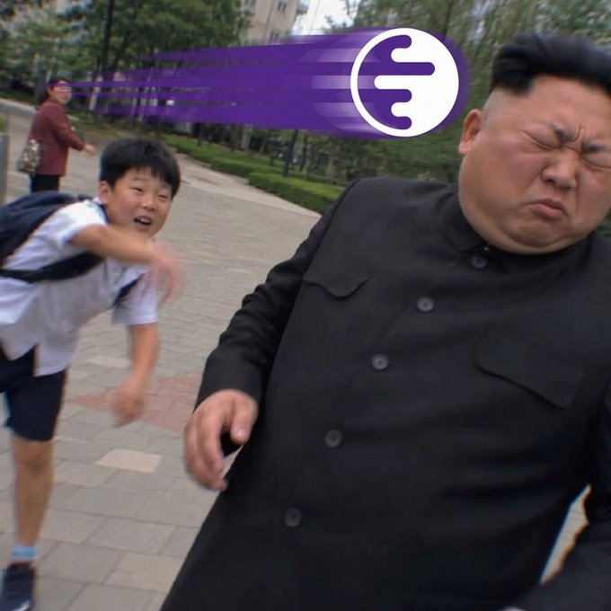 A boy with a backpack appears to be running and swinging at a man styled in a dark Mao suit, who recoils with a pained expression, while a purple banner with a logo streaks across the top of the image referencing the @inkonchain CT feed mentioned in the post.