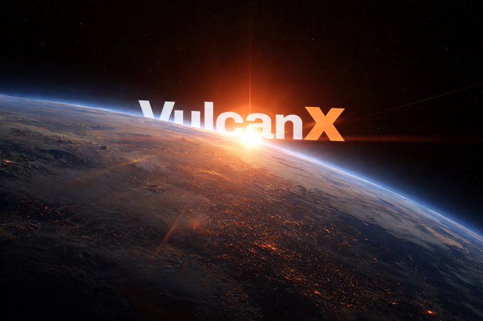 The image features a close-up view of the Earth, with the sun setting behind it. The word "Vulcan" is prominently displayed in orange letters above the Earth's surface. Below the Earth, there are some text elements that read "Another week in the forge. VulcanX Everything development Berserk Season Pt2 - War VulcanVerse updates Brick by brick." and "Today? Our native gas token switches from $ELY to $PYR." These texts provide context about the content of the image and its relation to the post.