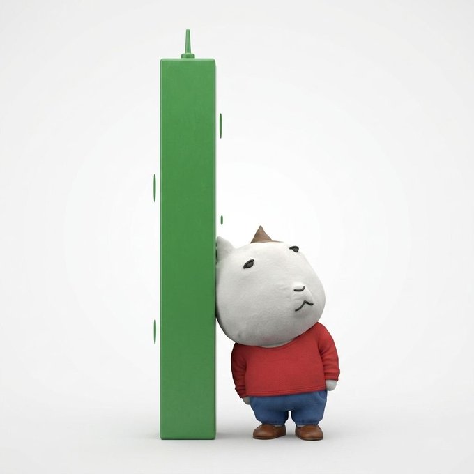 A small figurine of a white cat-like character with a tiny brown horn, wearing a red shirt and blue jeans, peeks out from behind a tall green object. The whimsical scene captures the playful "cat that identifies as a dinosaur" theme of $KET, blending feline charm with a dino-esque feature.