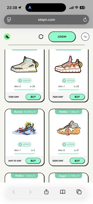 The image shows a phone screen displaying an app store page with several shoe options available for purchase. The shoes are organized into different categories such as sneakers, sandals, and boots. There are at least six pairs of shoes visible on the screen, each with unique designs and colors. The price information is also displayed in the app store, indicating that the user has purchased a pair of shoes from this particular app.
