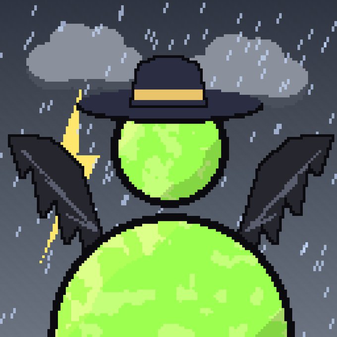 A pixel art snowman-like figure with a green glowing body, witch hat, and black wings stands against a stormy night sky, evoking the spooky, cryptic aesthetic of the "NOBODYHOOD MINTS TODAY" free NFT mint announcement at 1:30 PM UTC.