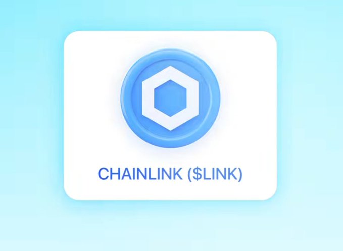 A digital graphic displays the Chainlink cryptocurrency logo, featuring a blue hexagonal icon on a light blue background with the text "CHAINLINK ($LINK)".