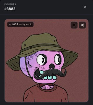 In this digital artwork, there's an illustration of a skull wearing a hat with googly eyes. The skull appears to be the main focus, but other elements are also present - a caption that reads "Only 3 days left to win this @LosDoonies NFT by playing @starfishgamebot", which highlights the game being played in relation to the image of the skull wearing the hat. Additionally, there's an explanation about how the NFT works and why it is valuable, making sure you understand what is happening when viewing the artwork.