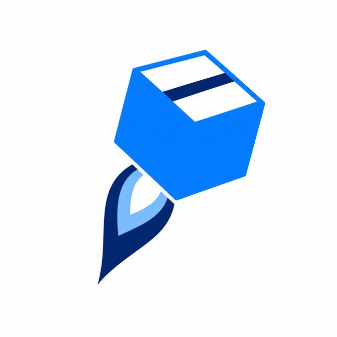 3D-style blue logo featuring a stylized cube with an opening on one side and a curved swoosh/tail element extending downward, set against a white background.