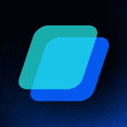 A digital logo consisting of two overlapping rounded squares in teal and blue gradient colors on a black background.