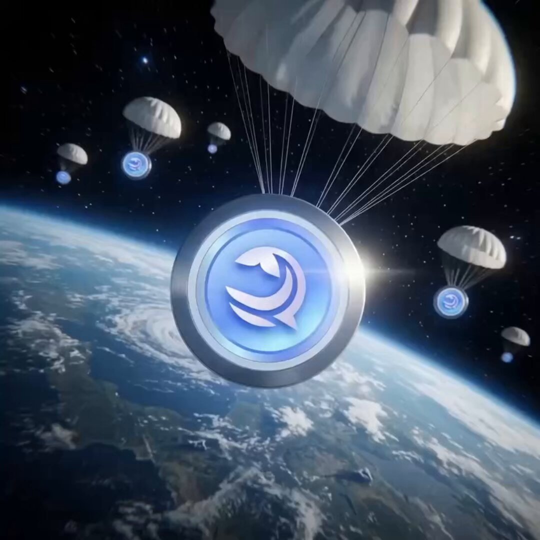 The image presents a futuristic world where a bunch of parachutes are floating around above Earth, creating a sense of adventure and exploration. There are seven parachutes spread across the scene at various heights, representing different types and styles of parachutes used for space travel or adventurous activities. Two of these parachutes have logos on them - one is for an "Airdrop Season" that is coming up, and another has a symbol for a product related to air travel. In addition to this, there are four other parachutes floating around the image with various symbols, including some representing social media platforms like Twitter or Facebook. The overall scene creates a sense of excitement and anticipation as these parachutes hint at thrilling experiences that await users on Earth in the coming months.