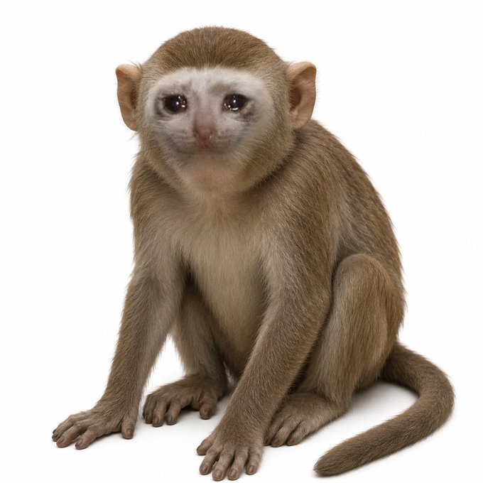 A young monkey with expressive eyes sits against a white background, exemplifying the "animal meta" referenced in the post about Solana's new meme featuring a "Cash Ape" playing on the common crypto phrase "what's the CA?"