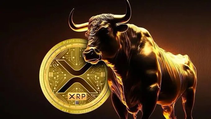 A golden bull stands powerfully beside a large XRP (Ripple) coin featuring the distinctive "X" logo, symbolizing bullish momentum for the cryptocurrency. The imagery reinforces the post's message that skeptics continually doubt XRP's potential, only to be proven wrong as the price continues to climb toward ambitious targets like $100+.