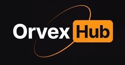 A logo for "Orvex Hub" featuring bold white text alongside an orange rounded rectangle with the word "Hub," accented by a curved orange swoosh on a black background, likely serving as branding for the project referenced in the post about the $ORVX CEX/DEX listing.