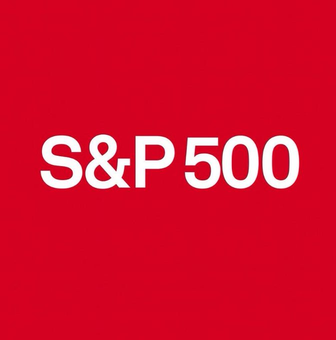 Red square background with bold white text reading 'S&P 500' centered in the image.