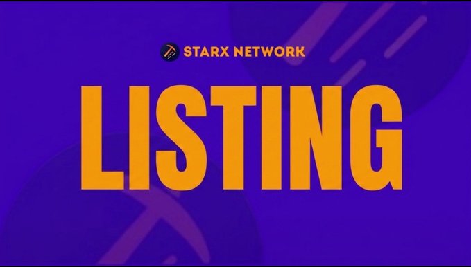 A promotional graphic for STARX NETWORK displaying the word 'LISTING' in large orange text against a purple background with a faint 'X' pattern.